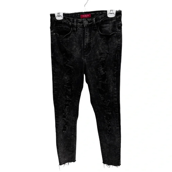 Guess | Acid Wash Black Distressed Skinny Jeggings  | Size 28 - Picture 1 of 8